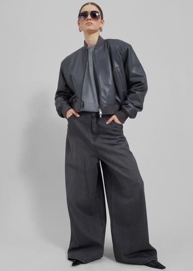 The Frankie Shop Micky Cropped Faux Leather Bomber Jacket (In Store) | Thumbnail 3