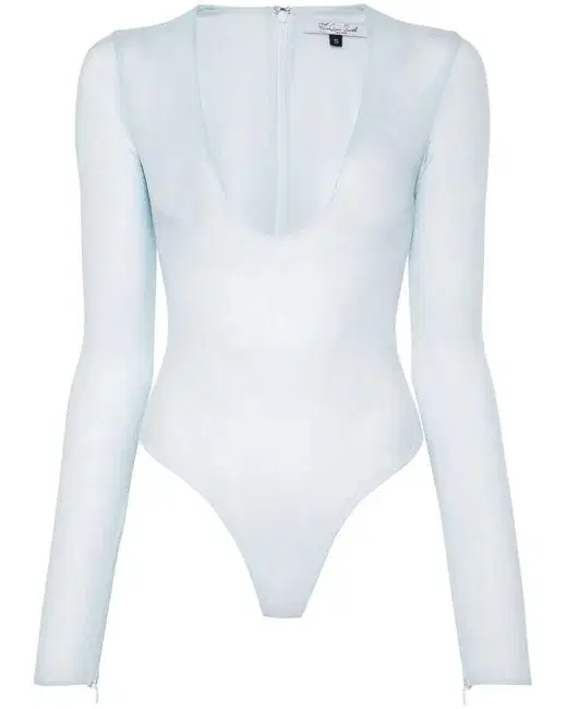  Blue Mesh Plunge Bodysuit