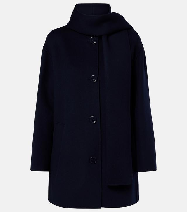 Scarf-detail virgin wool coat