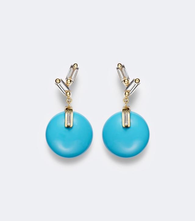 18kt gold drop earrings with turquoise and diamonds