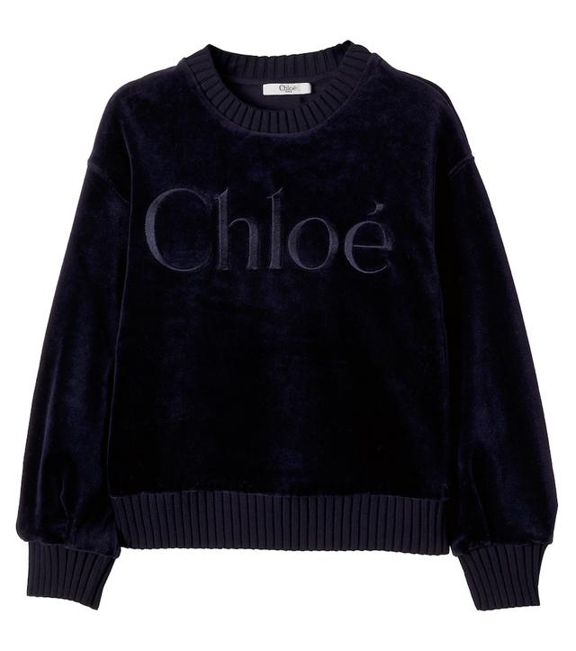 CHLOÉ KIDS Chloé Kids Logo embroidered cotton velvet sweatshirt