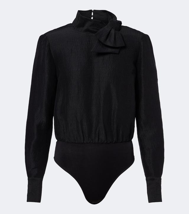 Roland Mouret Bow-detail jacquard ramie and silk bodysuit