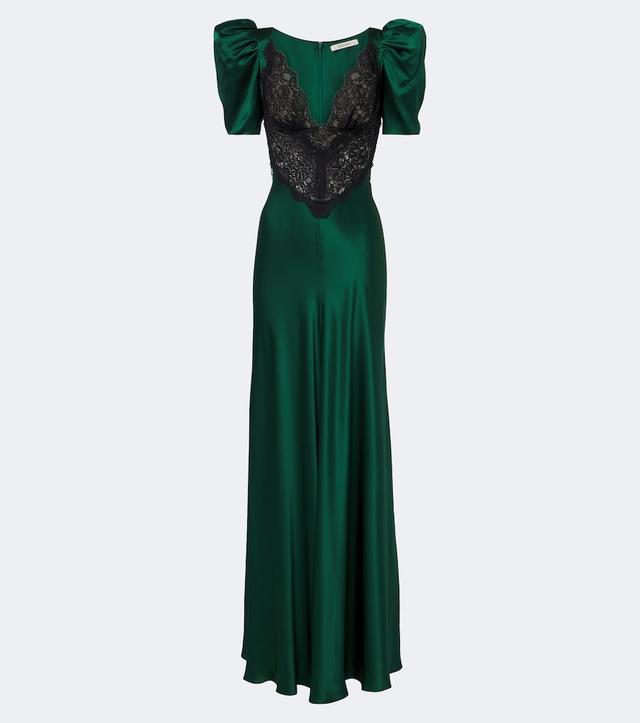 Lace-trimmed silk satin gown