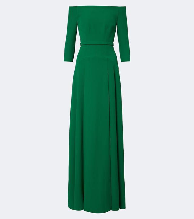 Amadora off-shoulder crêpe gown
