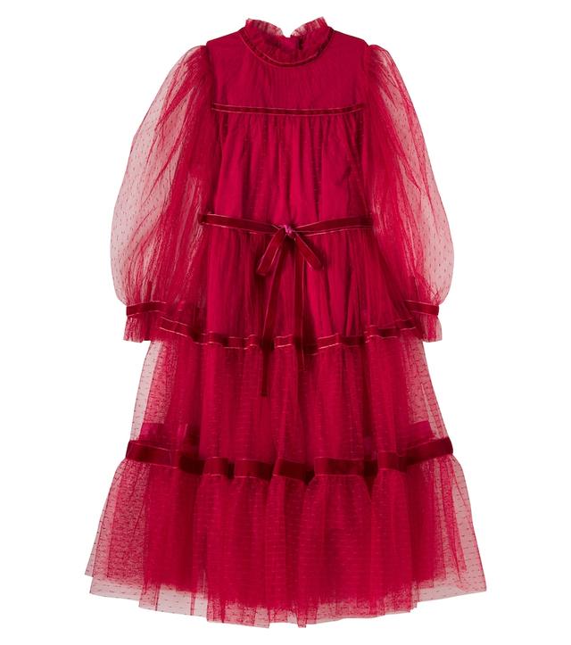 C'era Una Volta Valentina velvet-trimmed point d'esprit dress