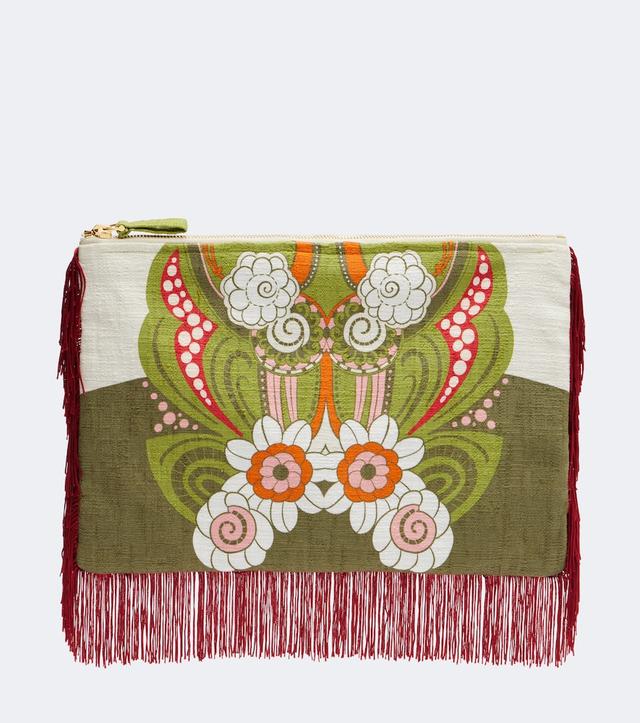 La DoubleJ Fringed printed cotton canvas pouch