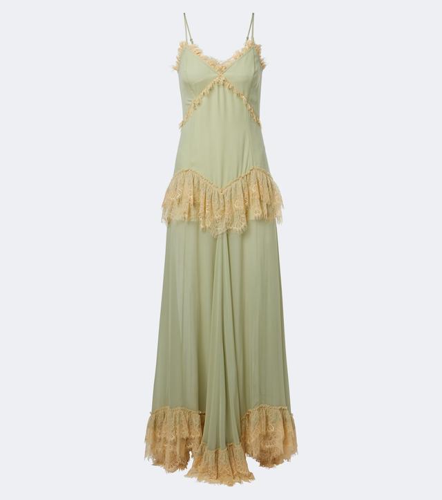 De La Vali Estela lace-trimmed georgette maxi dress