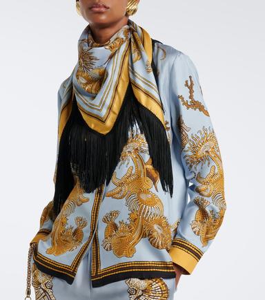 La DoubleJ Fringed printed silk twill scarf | Thumbnail 4