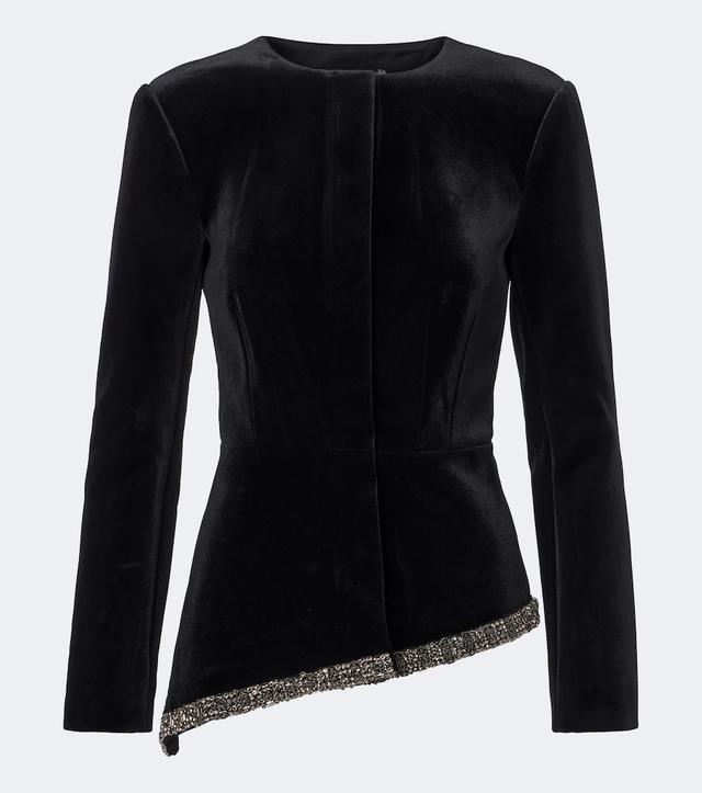 Embellished asymmetric velvet jacket