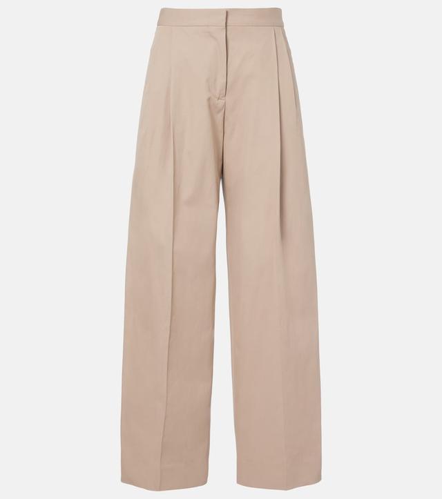 Pleated cotton twill wide-leg pants