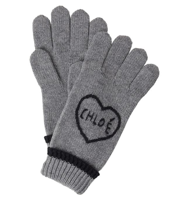 CHLOÉ KIDS Chloé Kids Logo embroidered cotton and wool gloves