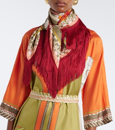 La DoubleJ Fringed printed silk twill scarf | Thumbnail 5