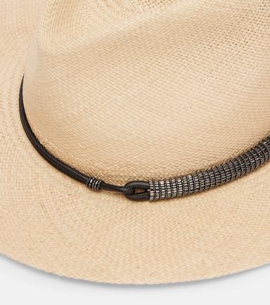 Brunello Cucinelli Monili leather-trimmed straw fedora hat | Thumbnail 3