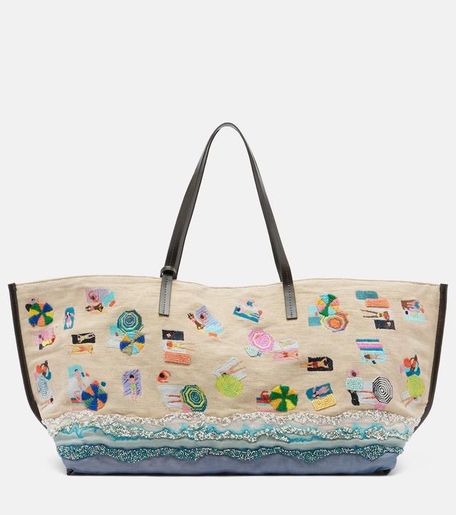 Christos Large beaded canvas tote bag Christos Large beaded canvas tote bag