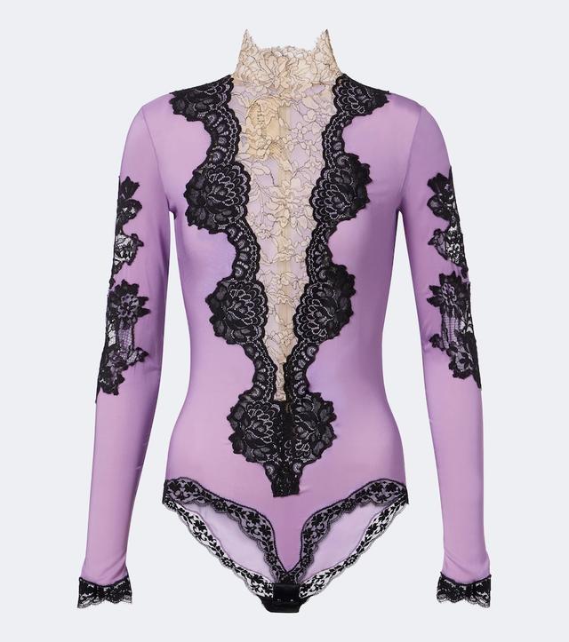 Valentino Turtleneck lace-trimmed bodysuit