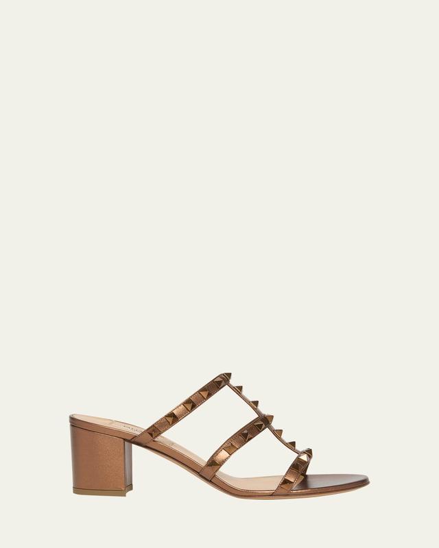 Rockstud Caged Metallic Leather Slide Sandals