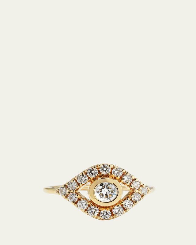 Sydney Evan 14k Gold Extra-Large Evil Eye Ring w/ Diamonds, Size
