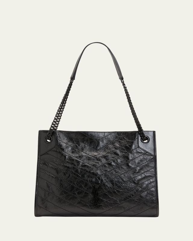 Niki Medium YSL Shopper Tote Bag in Crinkled Leather