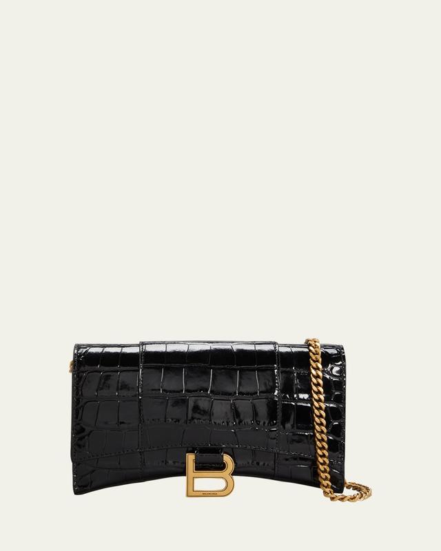 Hourglass Shiny Mock-Croc Chain Wallet