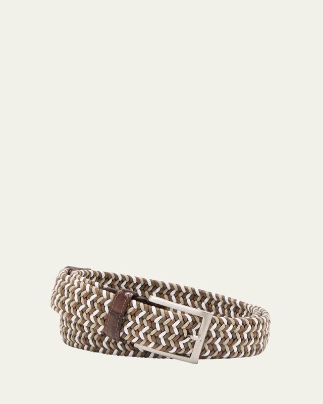 Men's Stretch Woven Belt with Alligator Trim