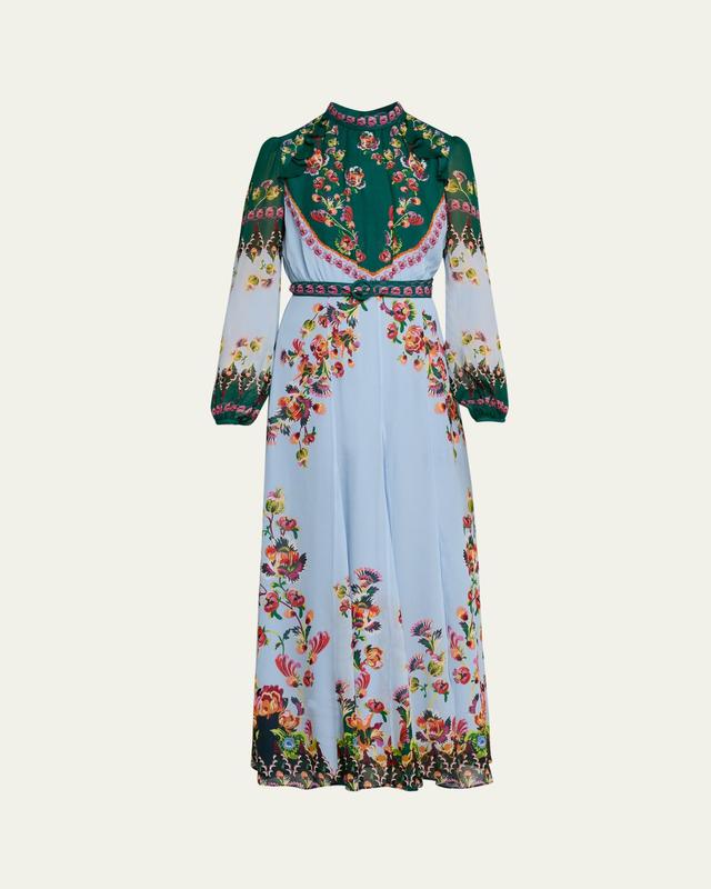 Jacqui-B Belted Floral Silk Midi Dress