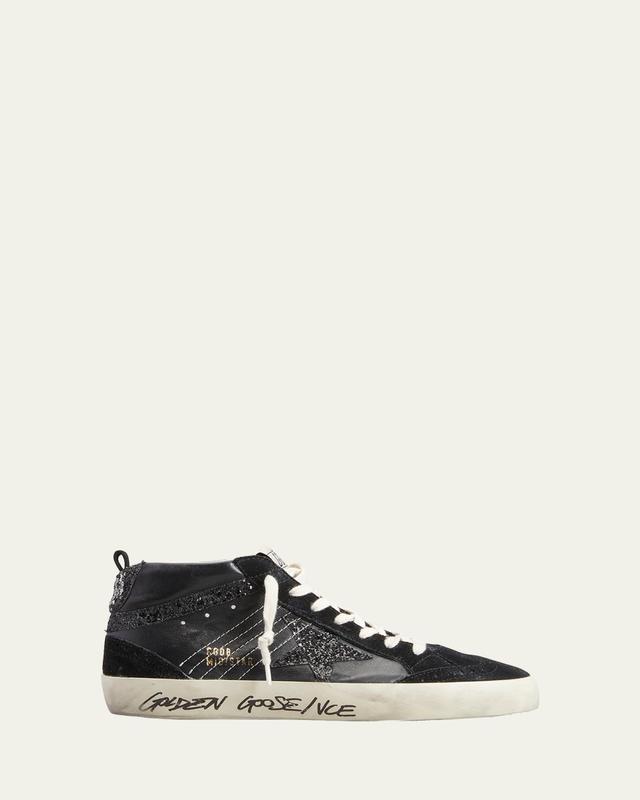 Golden Goose Mid Star Glitter Wing-Tip Sneakers