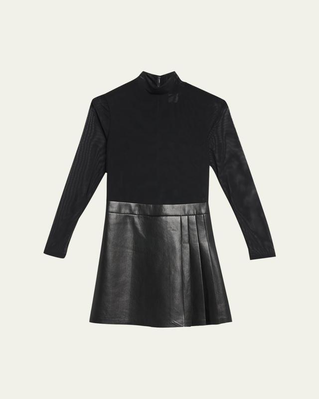 ALICE + OLIVIA Chara Long-Sleeve Vegan Leather Pleated Mini Dress