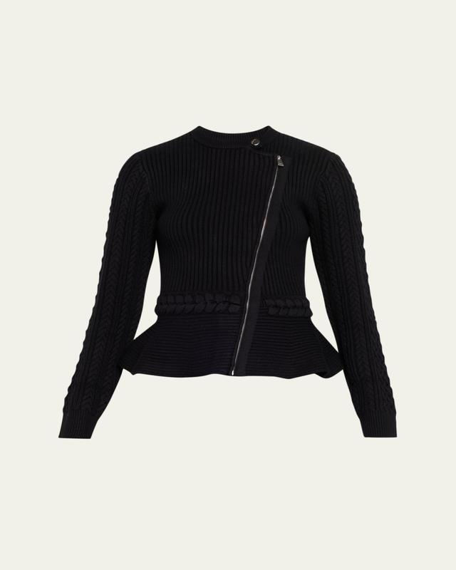 Andi Mixed-Knit Cotton Peplum Jacket
