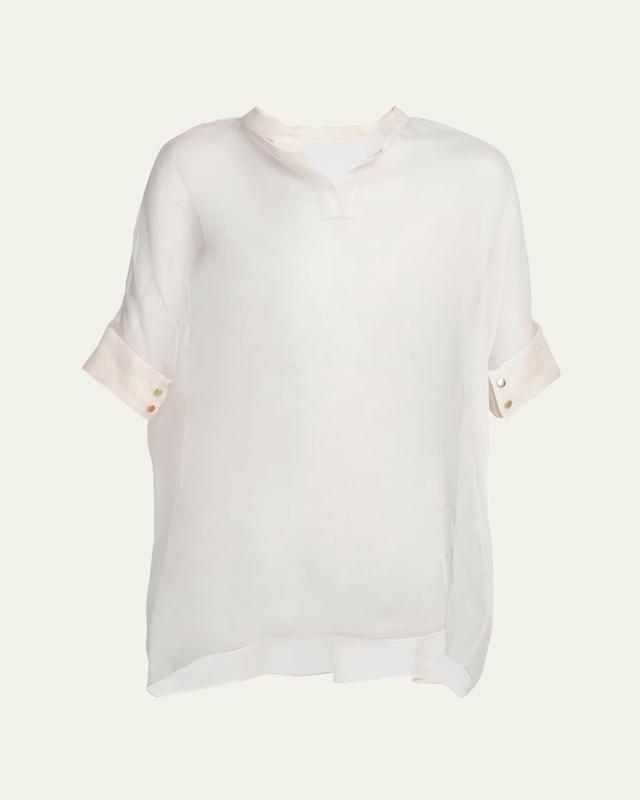 Short-Sleeve Sheer Silk Tunic Top With Cami