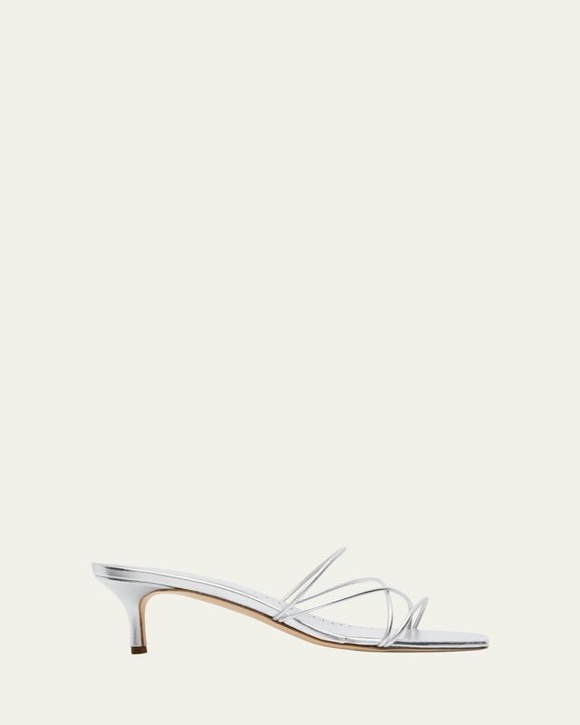 Strappy Metallic Leather Slide Sandals