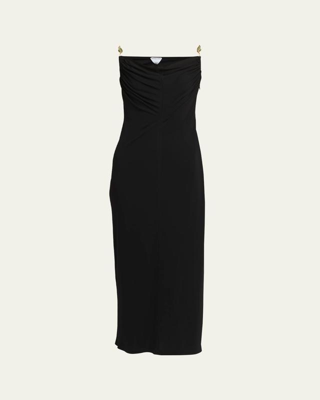 Matte Crepe Jersey Midi Dress with Embellished Hardware Straps