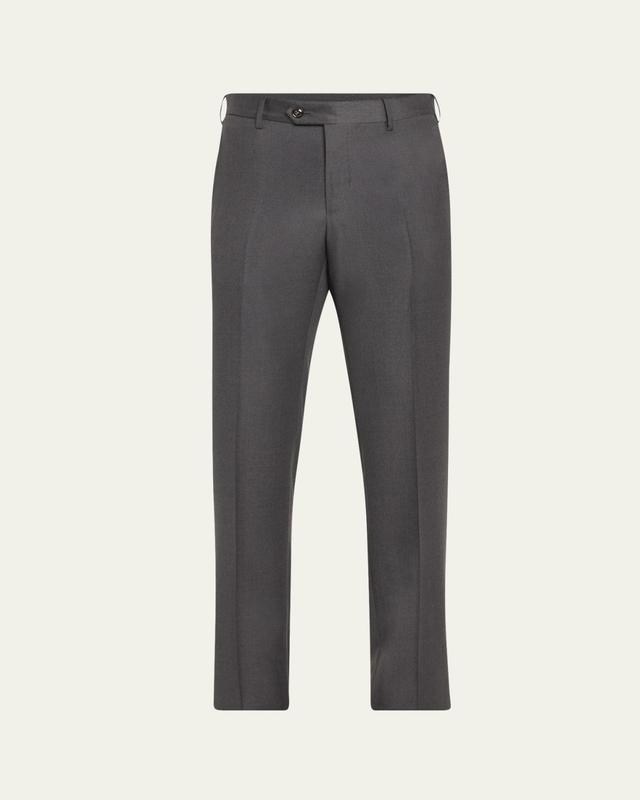 Men's Solid Wool Flat-Front Trousers