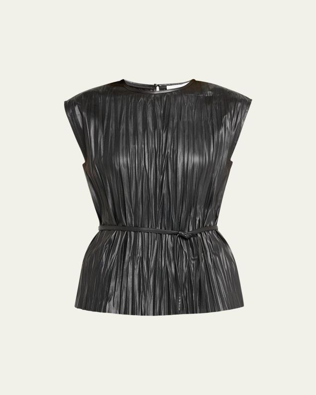 Lyra Pleated Faux-Leather Top