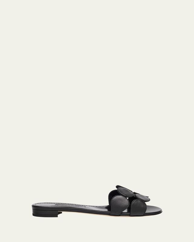 Circle-Cut Leather Flat Slide Sandals