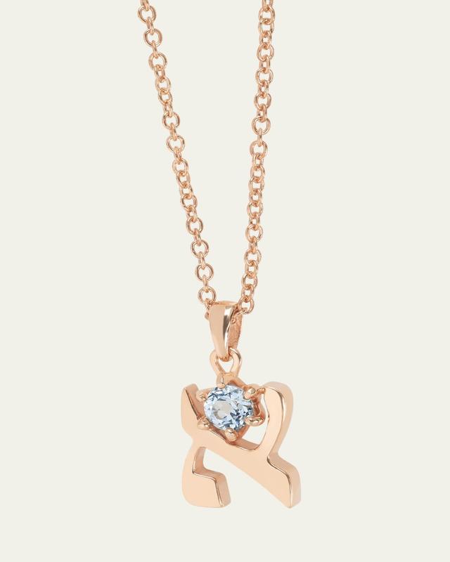 Procaccia Jewelry 18K Gold Hebrew ALEF Aquamarine Initial Necklace, 18"L
