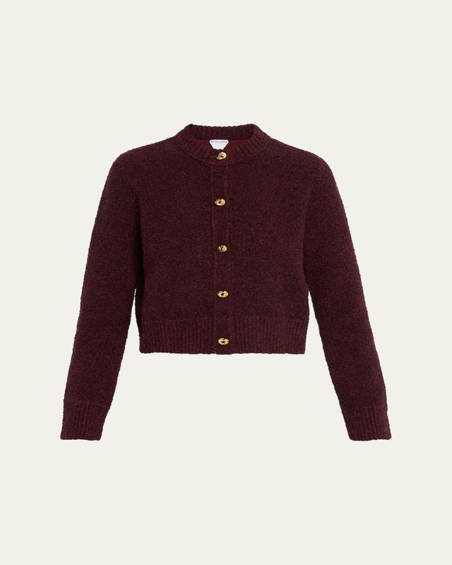 Knot-Button Boucle Knit Cardigan