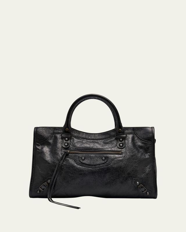 Le City Medium Crinkled Leather Top-Handle Bag