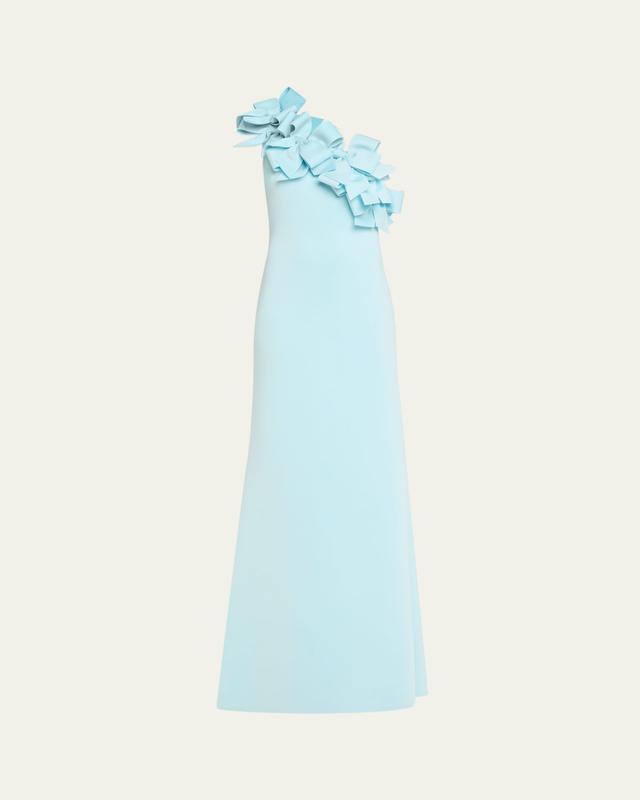 One-Shoulder Bow Ruffle Scuba Gown