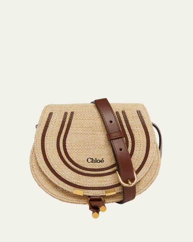 Marcie Flap Saddle Crossbody Bag in Raffia Fabric and Leather