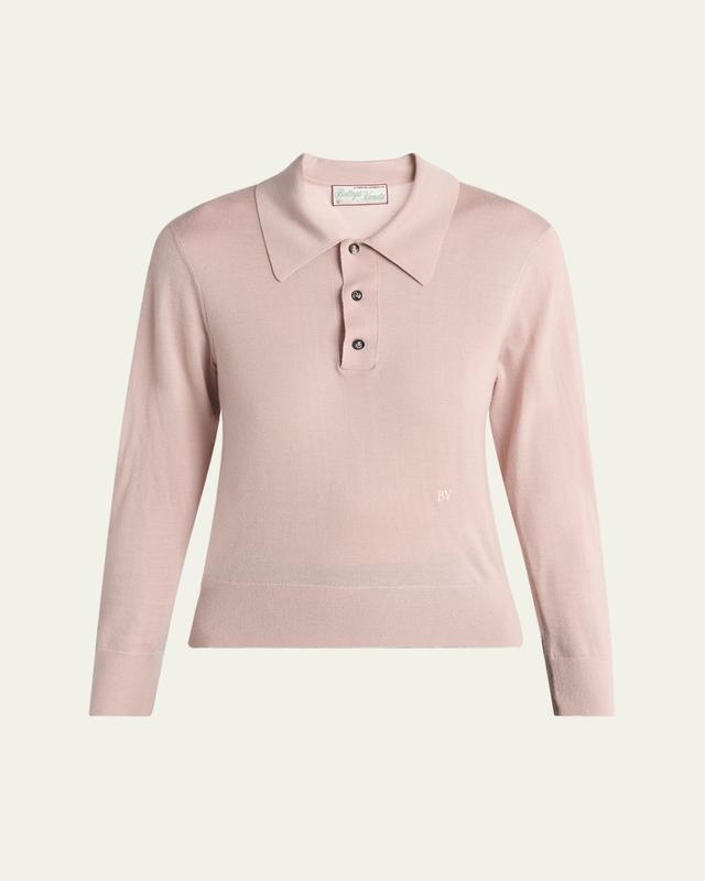 Long-Sleeve Fine Cashmere Polo Sweater