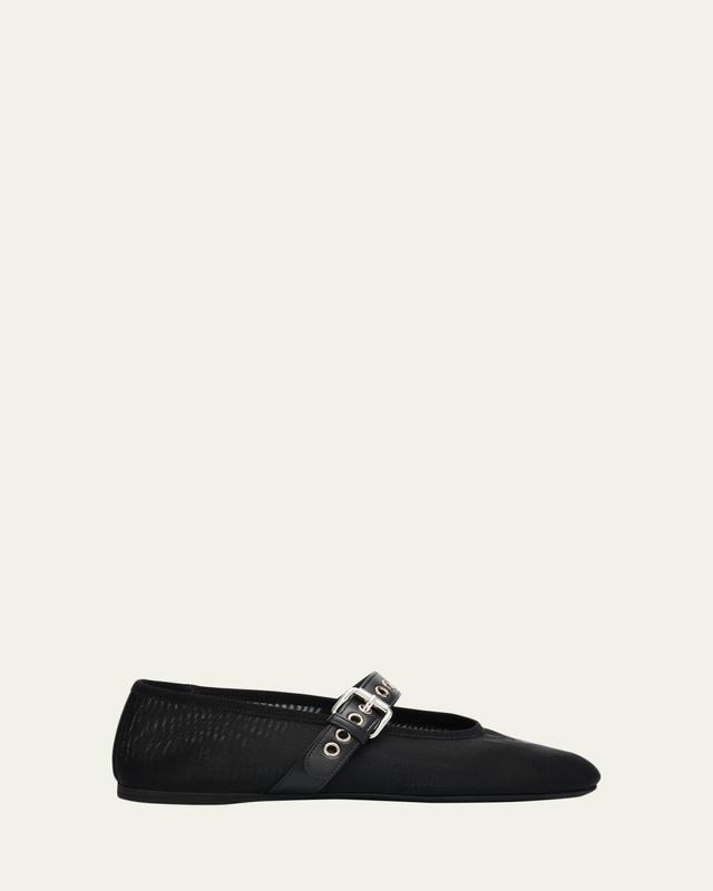 Mesh Buckle Mary-Jane Ballerina Flats
