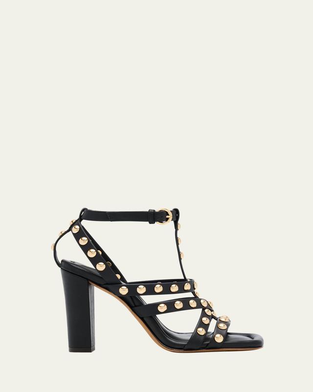 Bijou Studded Caged Block-Heel Sandals