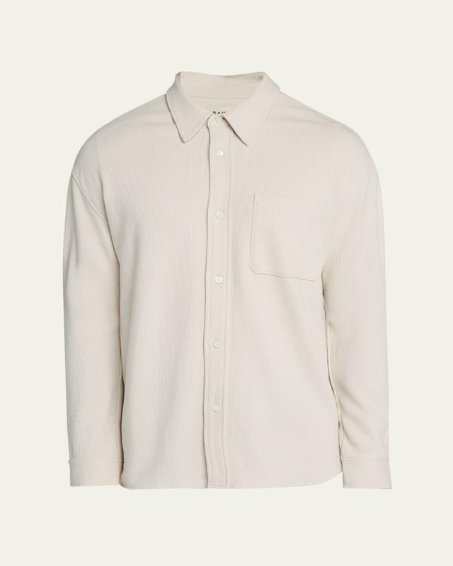Men's Cotton Waffle Texture Button-Down Shirt