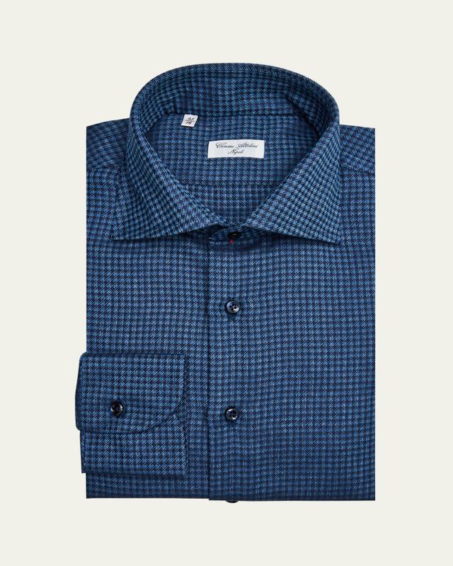 Men's Cotton Mini Houndstooth Spread-Collar Sport Shirt