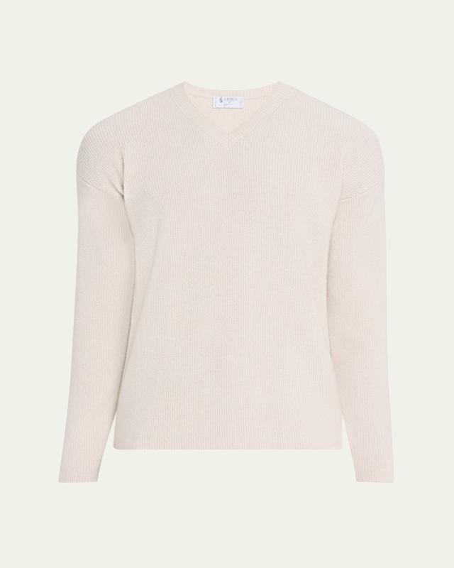 Men's Cashmere and Wool Rib V-Neck Sweater