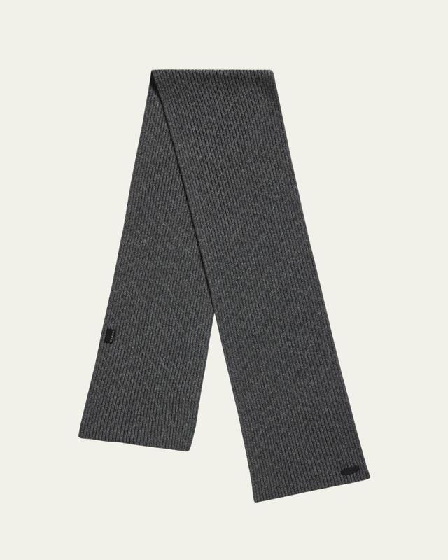Men's Cashmere Rib Leather-Label Scarf