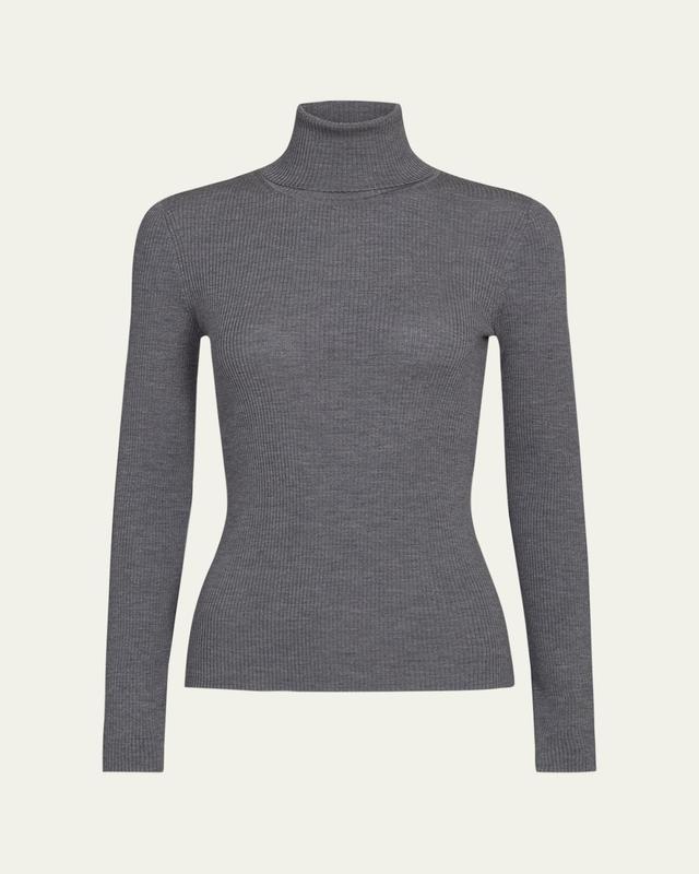 Rib-Knit Wool Turtleneck Sweater