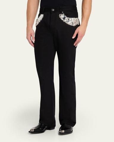 McQueen Men's Black Denim Slim Crystal-Trim Jeans | Thumbnail 4