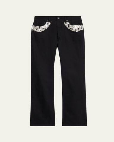 McQueen Men's Black Denim Slim Crystal-Trim Jeans | Thumbnail 1