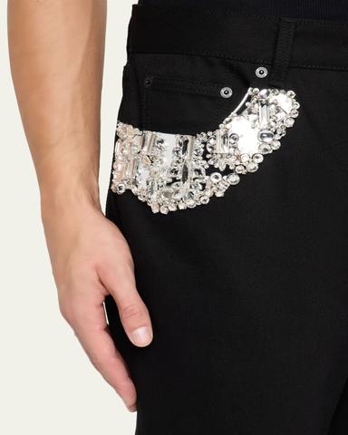 McQueen Men's Black Denim Slim Crystal-Trim Jeans | Thumbnail 5